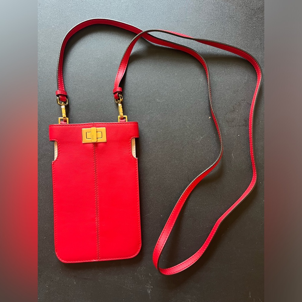Fendi Leather Peek A Phone Pouch Crossbody